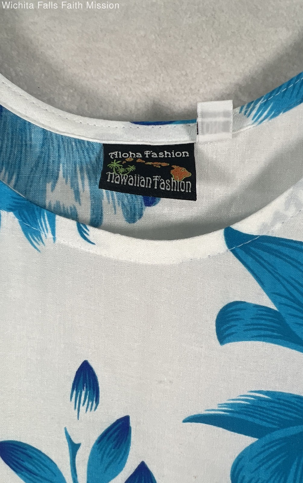 White Hawaiian Dress with Blue Flowers: One Size