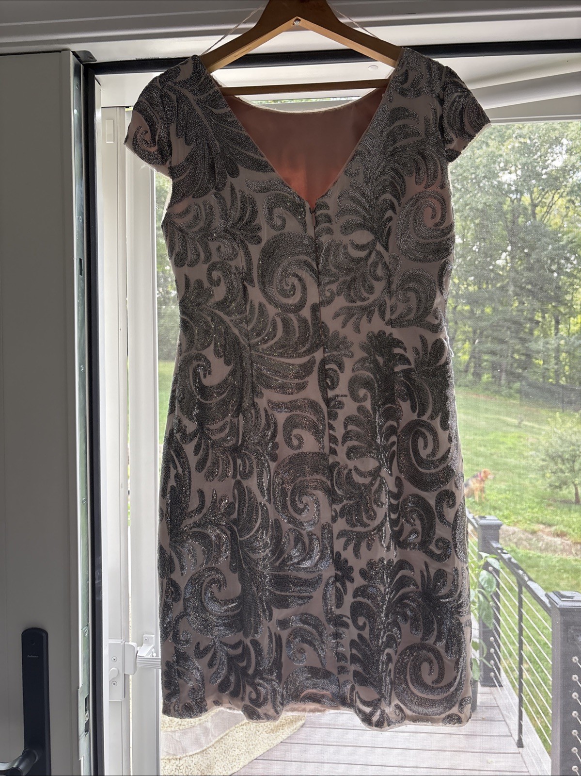 Adrianna Papell Silver Sequin Sheath Dress