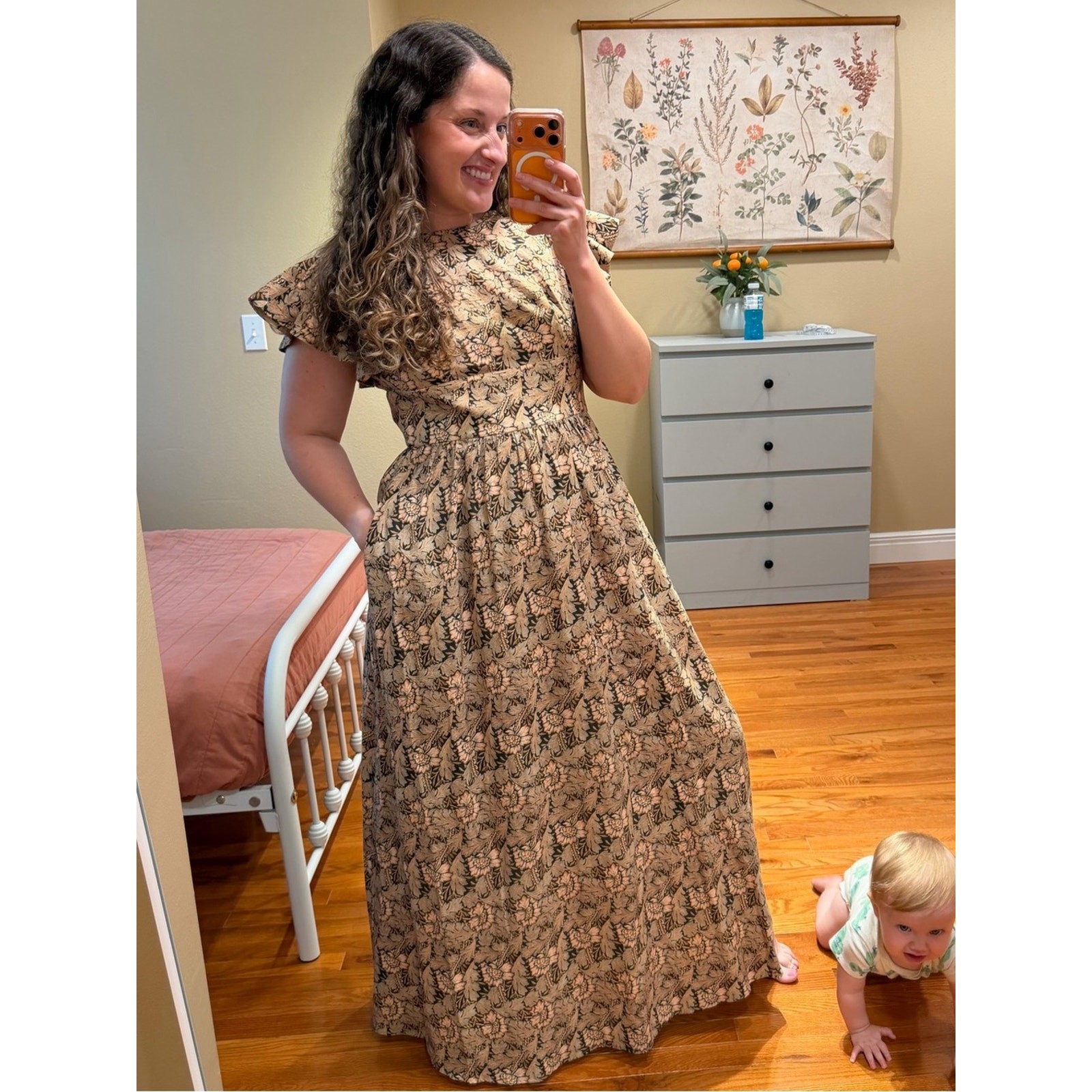 Tuckernuck OPT Cotton Floral Maxi Dress in Beige and Black Large