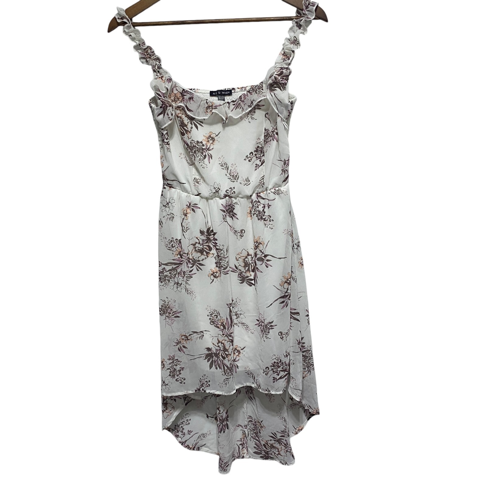 As U Wish Dress Womens M White Floral Cottagecore Hi Low Hem Ruffle Fairy