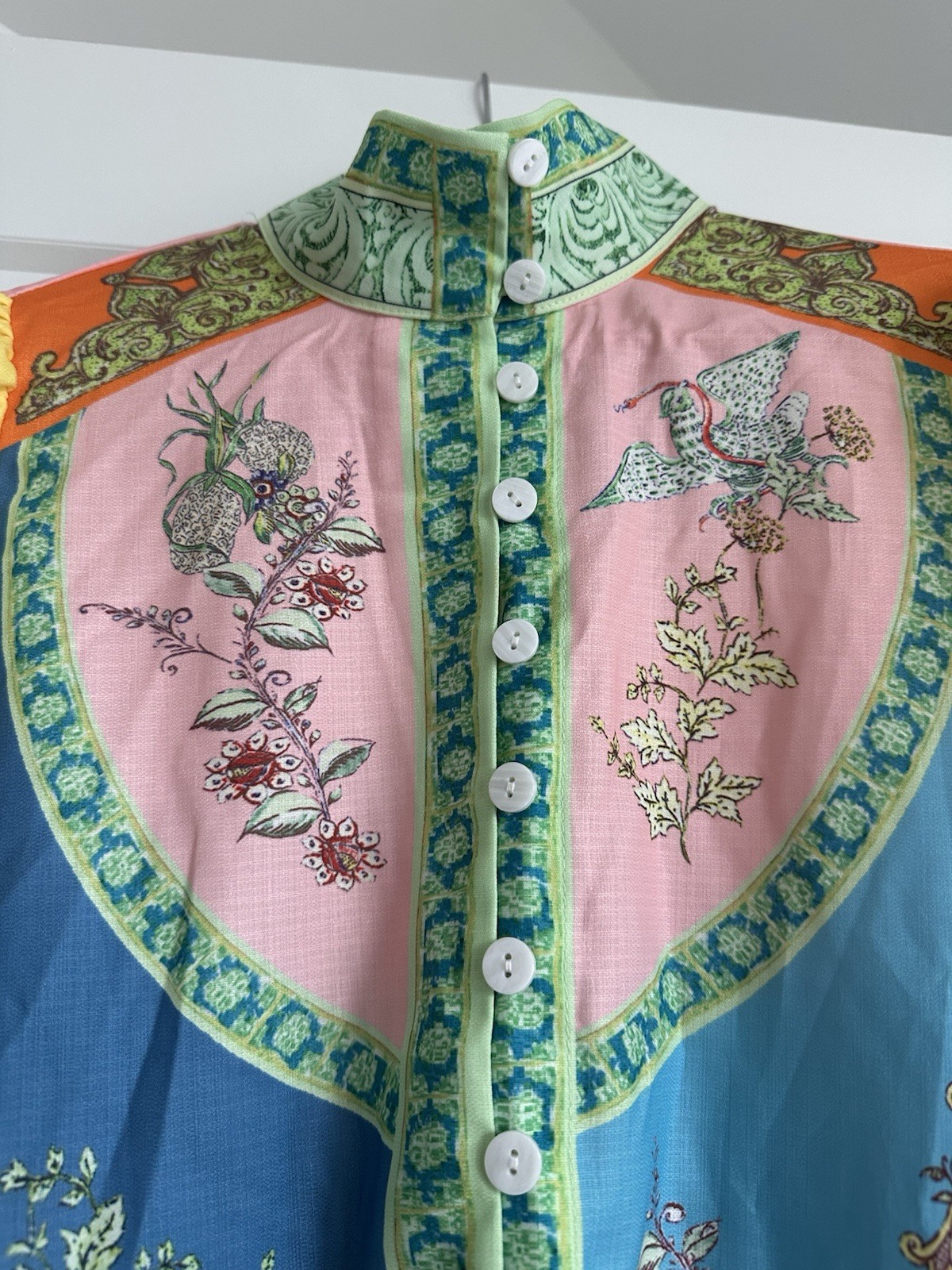 Eclectic Whimsical Botanical and Architectural Motifs Mini Dress Linen Blend NWT