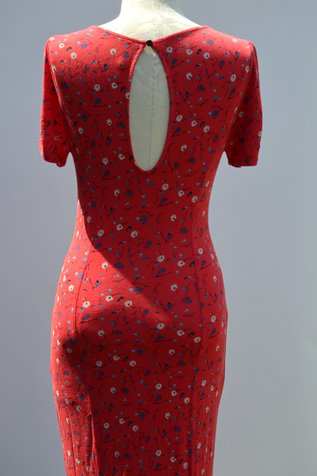 Free People Red Rayon Stretchy Jersey Floral Bodycon Tshirt Maxi Dress Women S