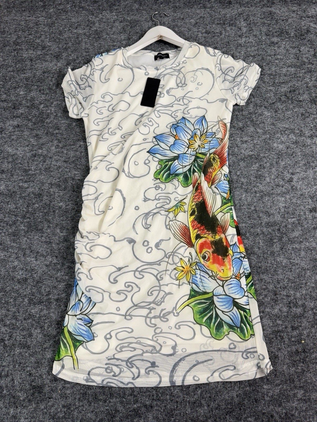 Ed Hardy Dress Medium Floral Koi Fish Tattoo Print T Shirt Bodycon Dress N110
