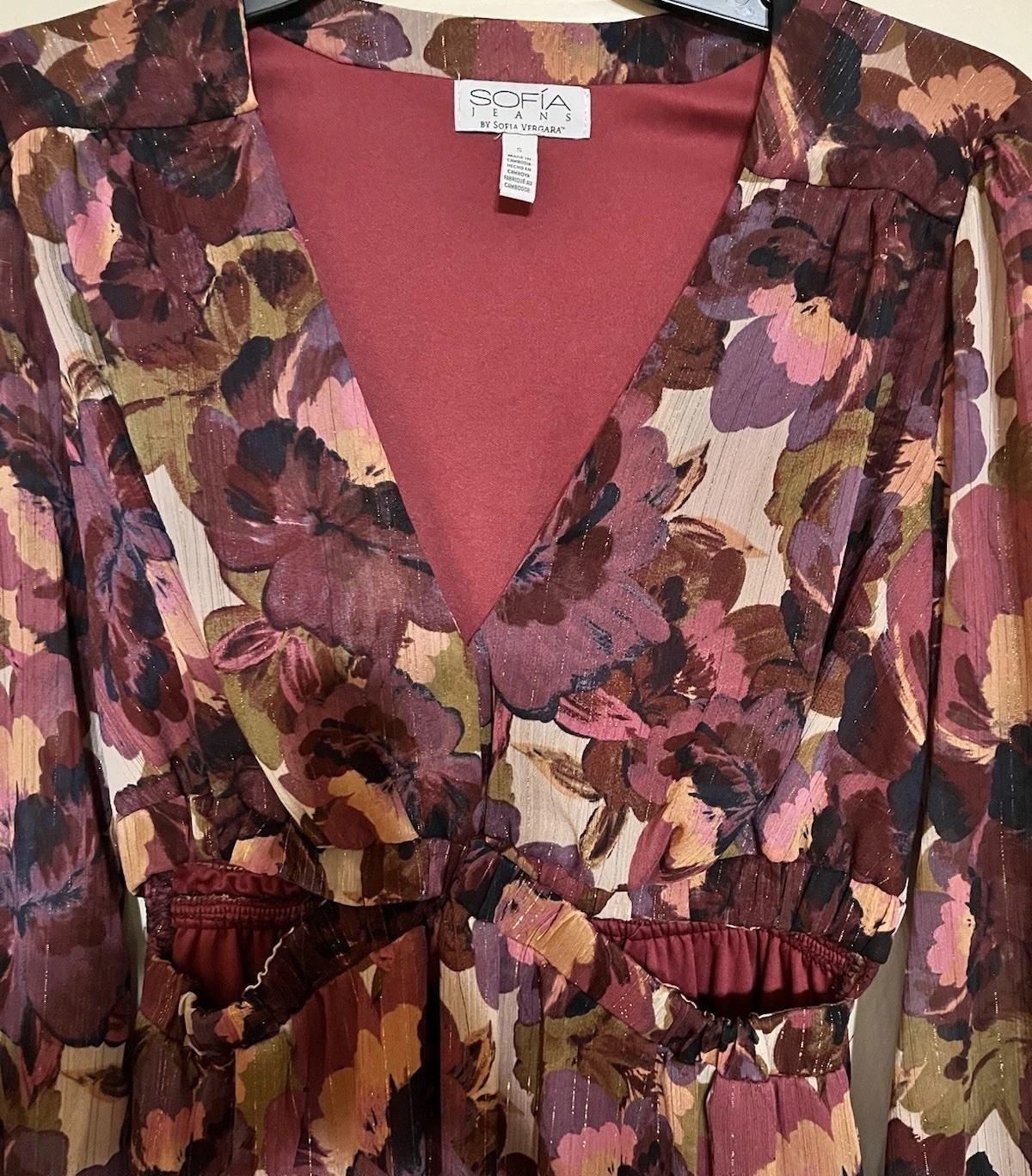 Sofia Jeans by Sofia Vergara Floral Midi Dress Women’s Small Long Sleeve Boho
