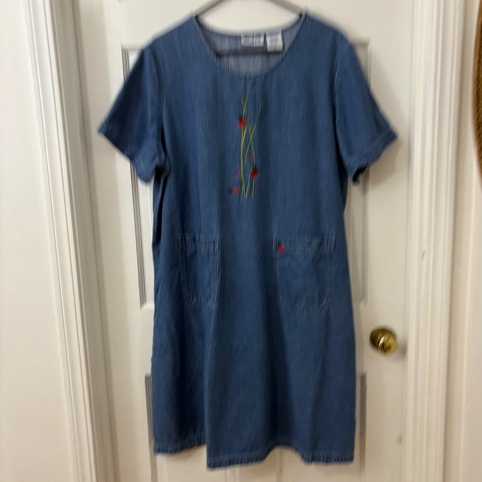 Blair Embroidered Denim Ladybug Dress XL VTG Shift Ladybug Grandmacore Whimsical
