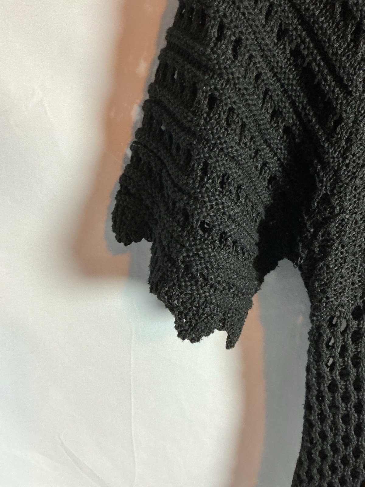 Solitaire Black Crochet Maxi Dress Lined V-Neck Short Sleeve Acrylic Polyester L