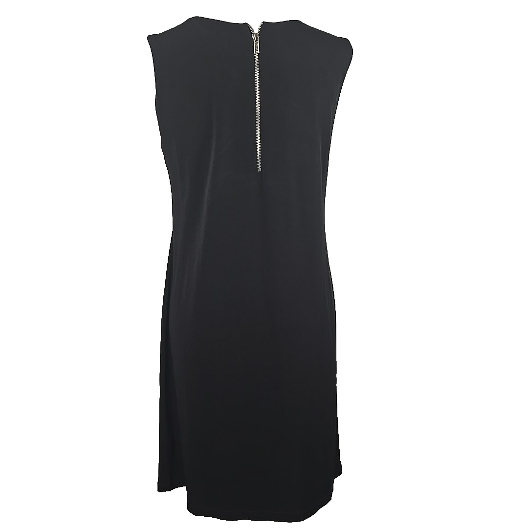 EnFocus Black Stretch Knit Ruffle Front Exposed Back Zipper Sleeveless Dress 12