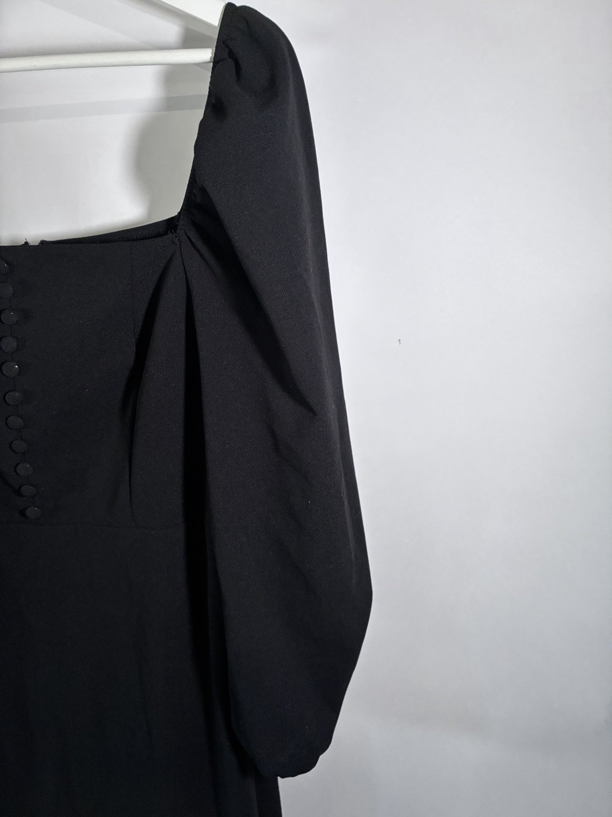 SHEIN Black Solid Sheath Dress Square Neck Long Puff Sleeve Knee Length L