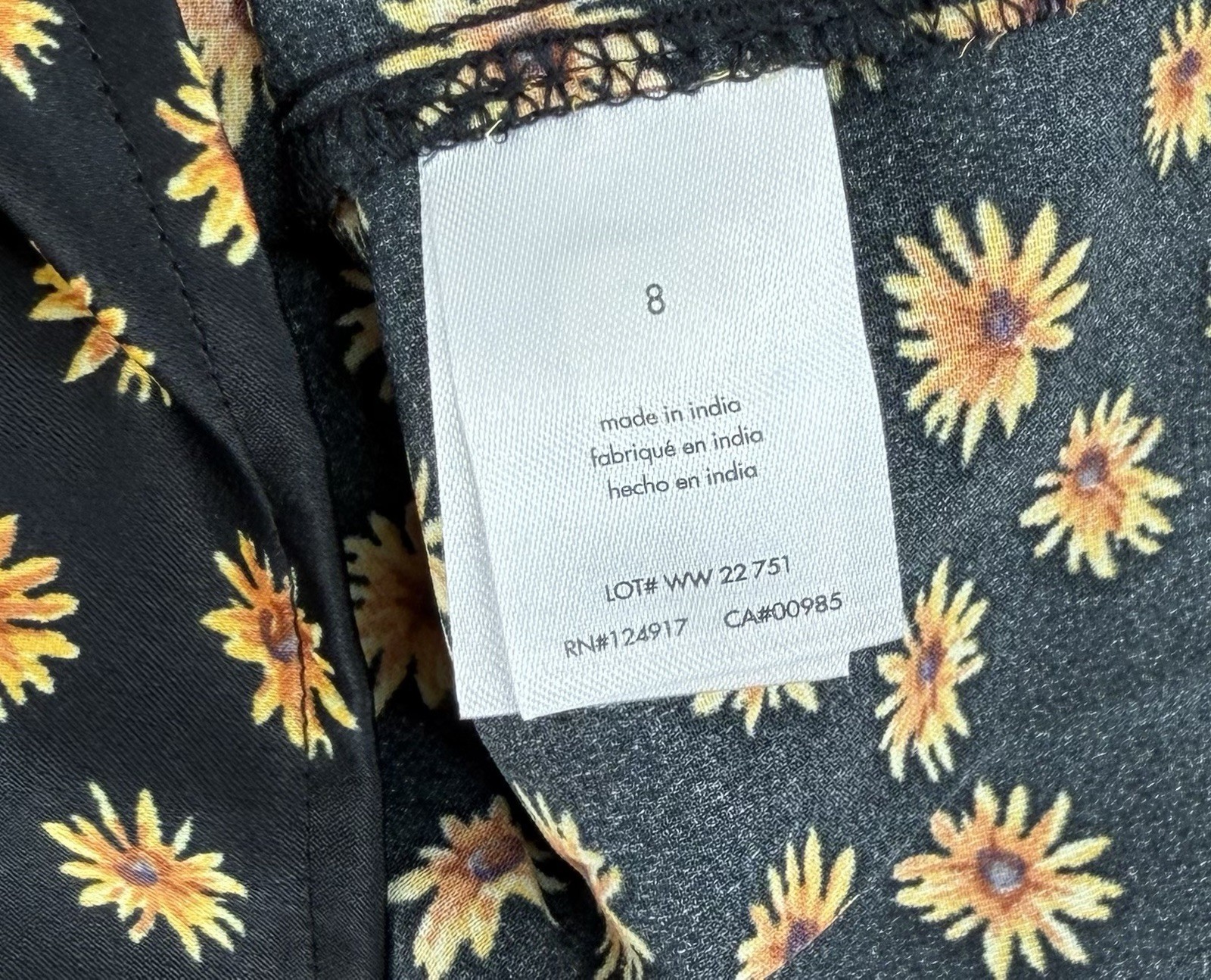 WEWOREWHAT SPAGHETTEI STRAP COWL MIDI DITSY DAISIES BLACK DRESS SIZE 8 NWT