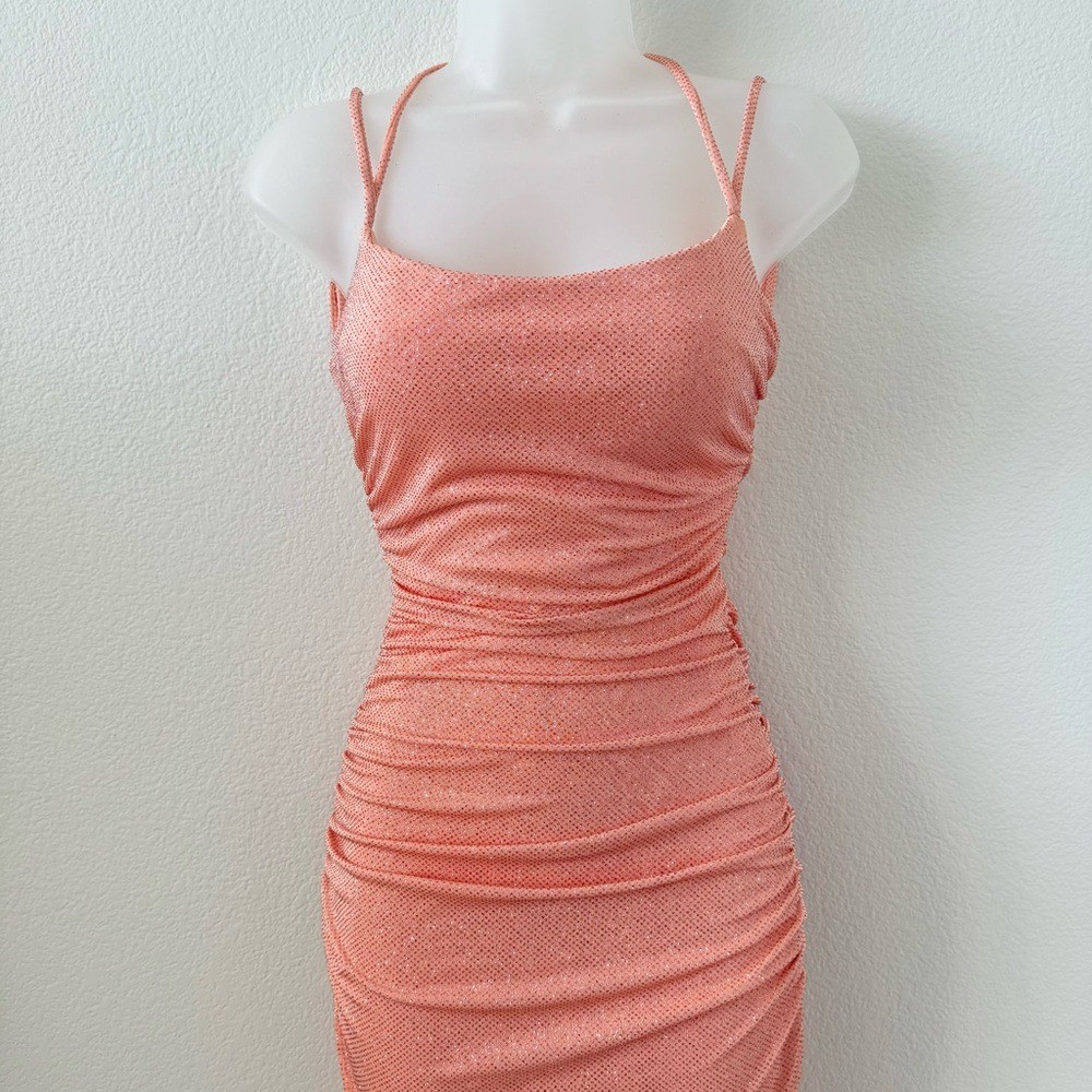 NWT Windsor Coral Orange Rylie Glitter Lace-Up Column Long Maxi Formal Dress