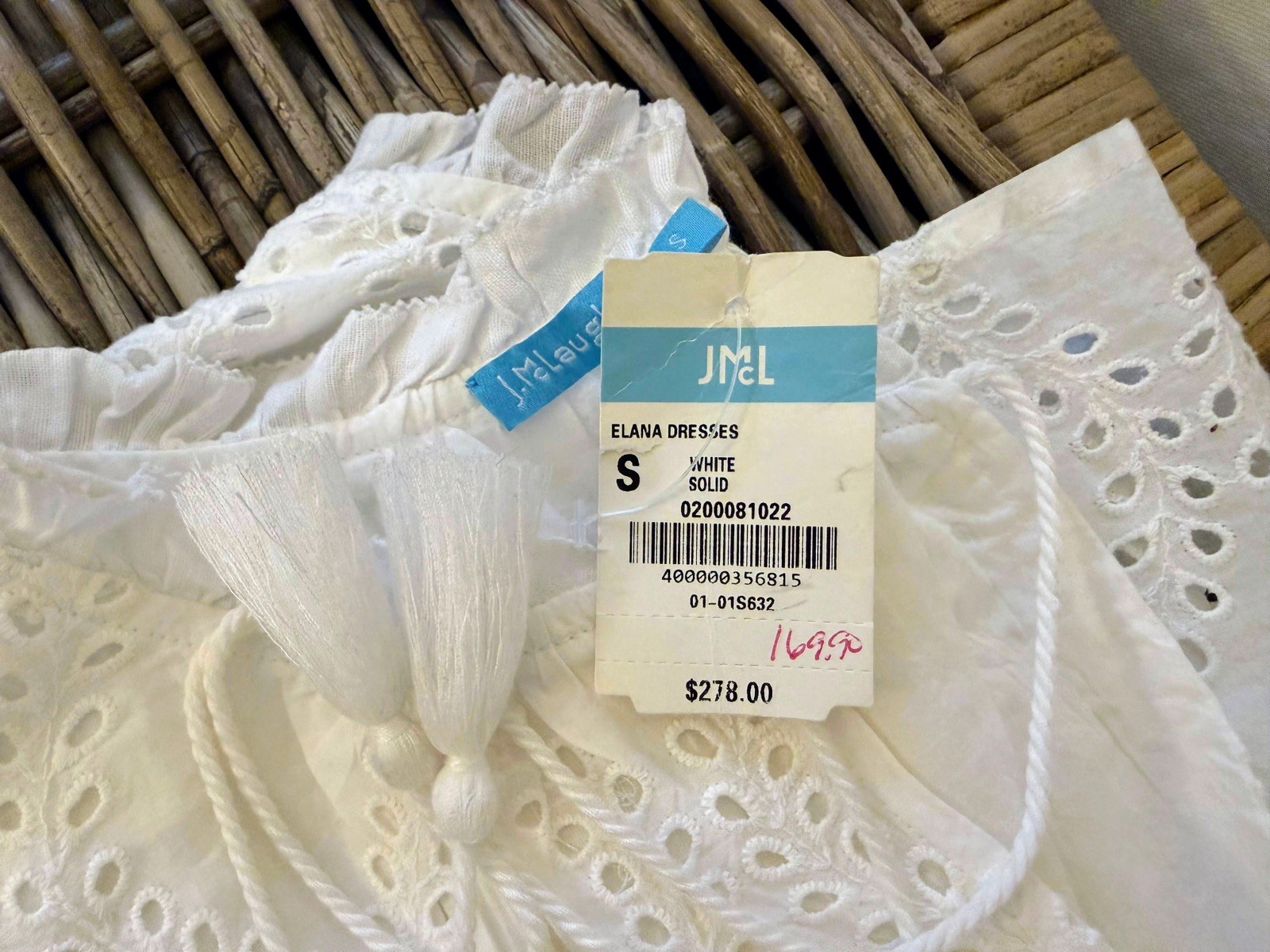 J.McLaughlin Elana White Eyelet Cotton Maxi Dress Flutter Sleeve NWT Size Small