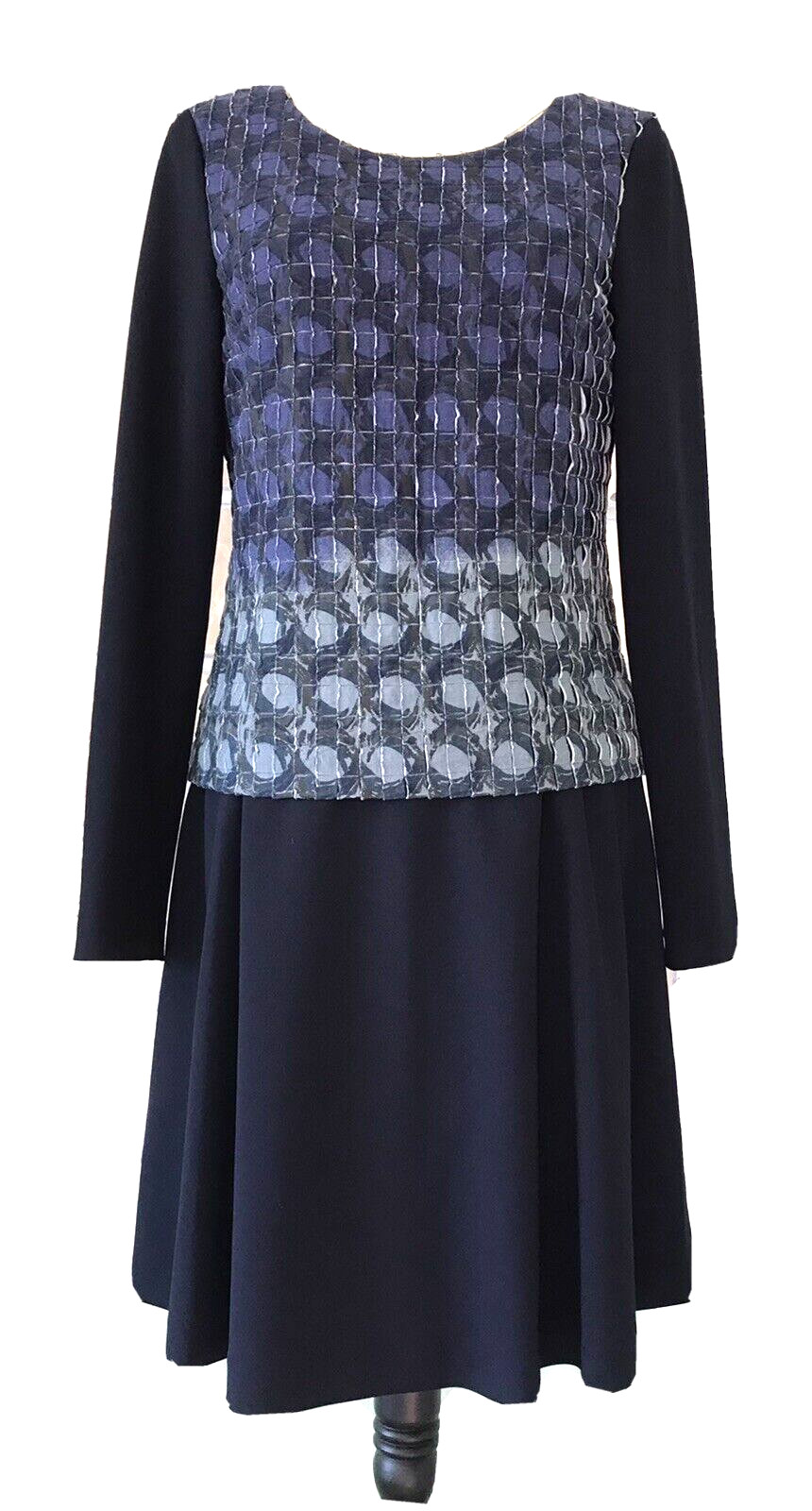 FINITY Vintage Women’s Blue Dress Layered Stretch Long Sleeve Lined Size 8