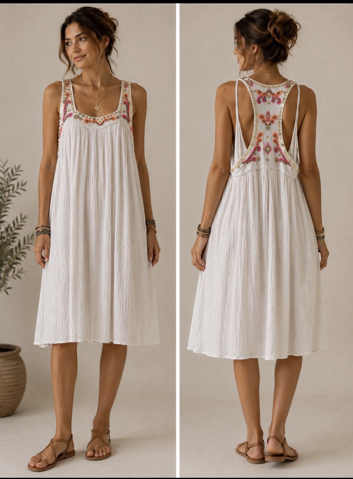 Lilly Pulitzer White Sundress with Pink & Orange Embellished Straps