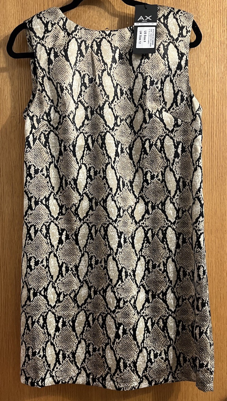 NWT Alyx Limited Snake Print Sleeveless Back Zip Shift Dress Women’s 8
