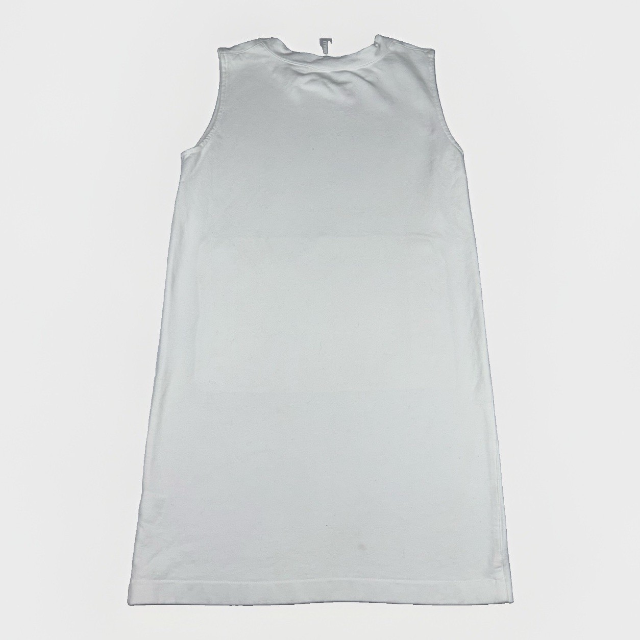 Norma Kamali White Sleeveless Mini Dress S Round Neck Knit Pockets