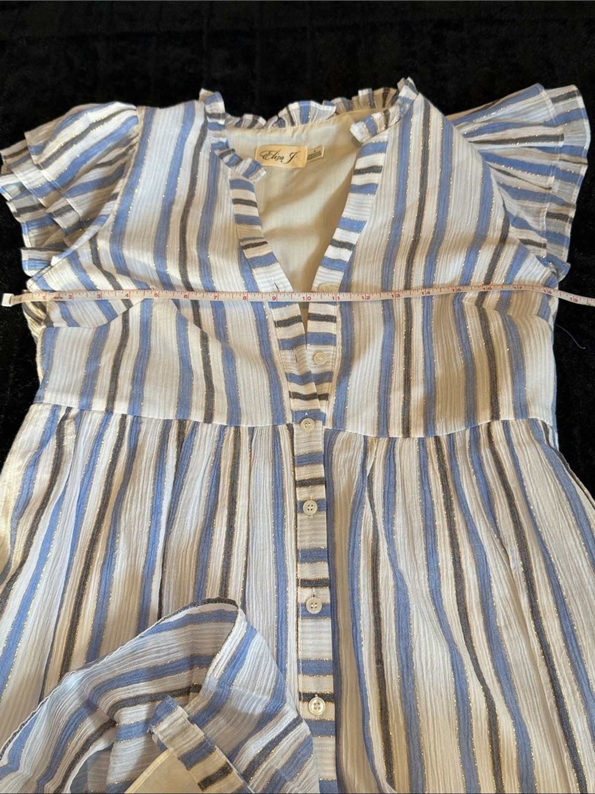 Eliza J Blue Striped Cap Sleeve Button Front Flounce Hem Dress Size 4