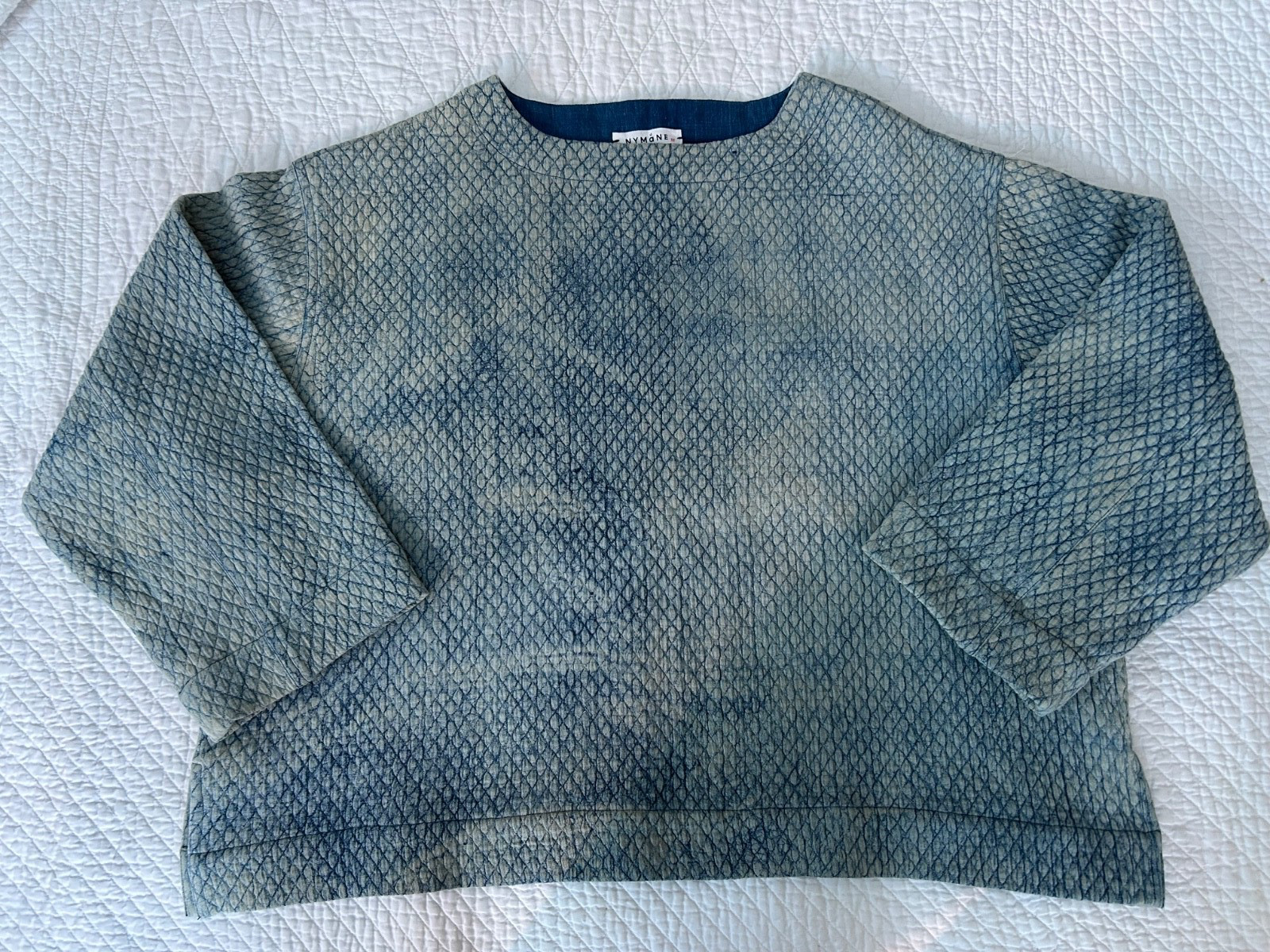 NYMaNE Chambray Cotton Quilted Shirt Top Boho Peasant Handcrafted Artisan Med
