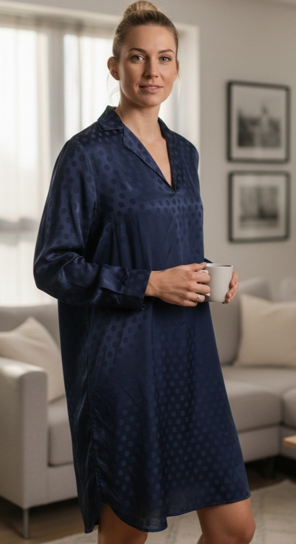 Haven Well Within Shift Dress Navy Polka Dot Jacquard Soft Viscose NWT Size S