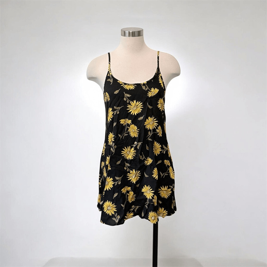 Anxiety Black Daisy Sunflower Daisy Floral Mini Dress Small VTG Y2K 90s