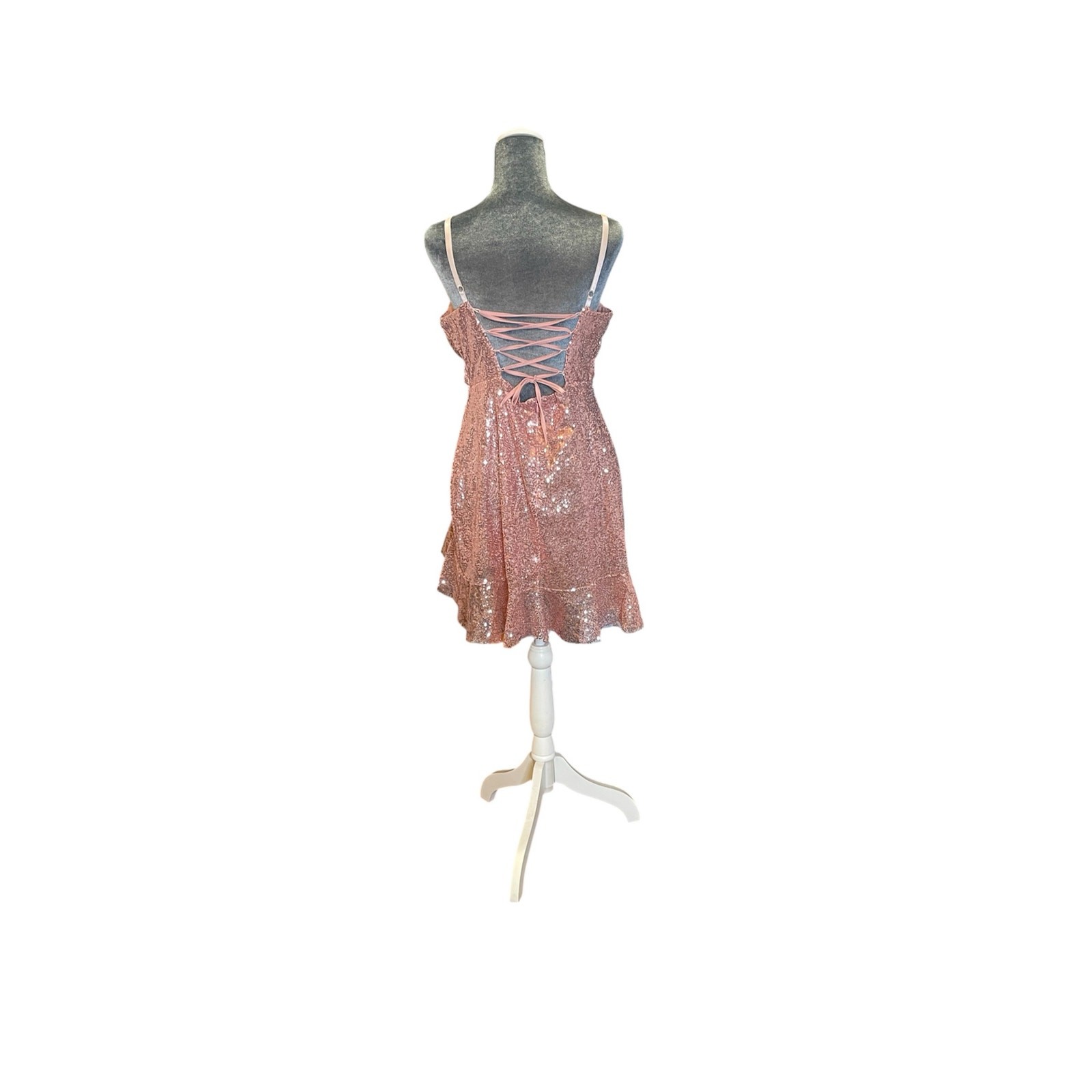 Blush Sequin Tie Back Cami Mini Short Dress Large