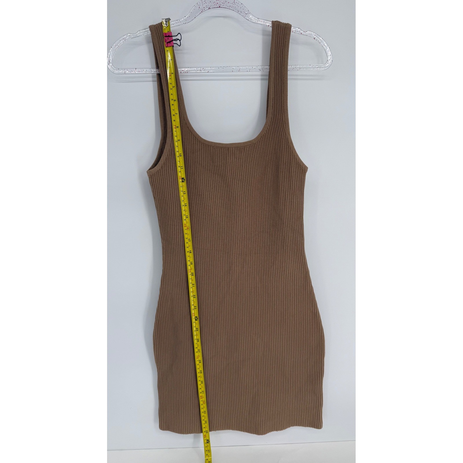 Love Tree Brown Ribbed Knit Bodycon Mini Dress Scoop Neck Tank Sz M