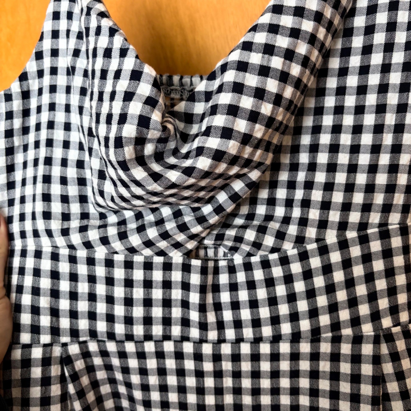 LOFT navy White Gingham Twist Front Spaghetti Strap Dress Size 6