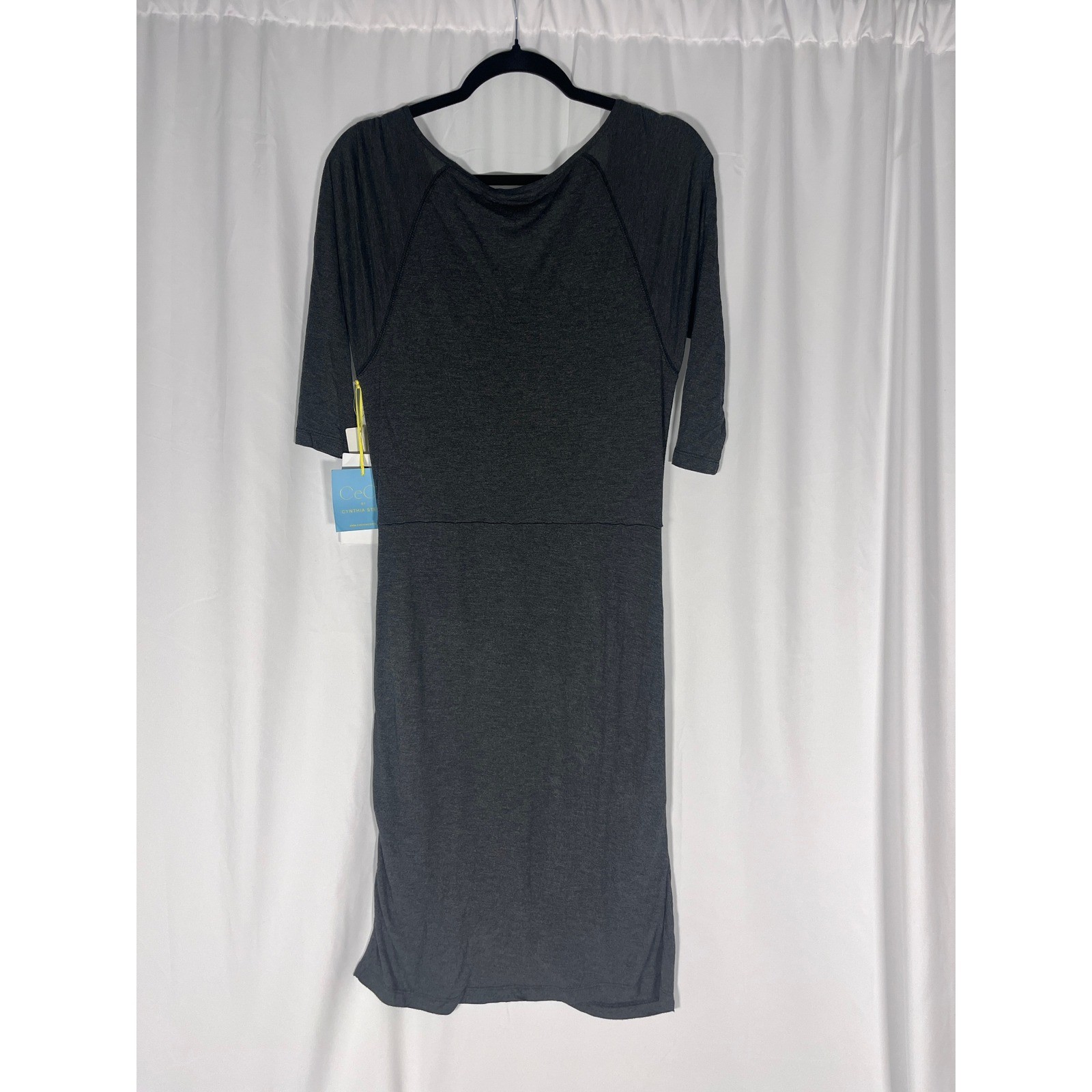 NWT CeCe Cynthia Steffe Charcoal Gray Ruched Bodycon Midi Dress Large