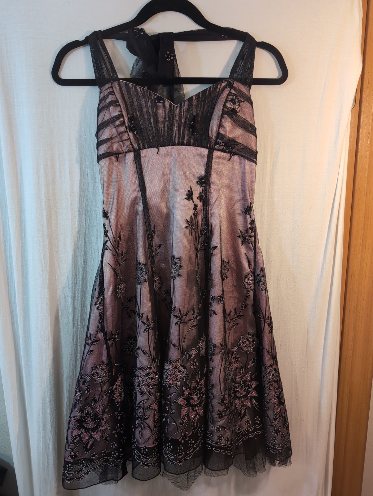 Vtg B Smart Dress Womens 9/10 Purple Black Floral Midi Gothic Prom Sleeveless