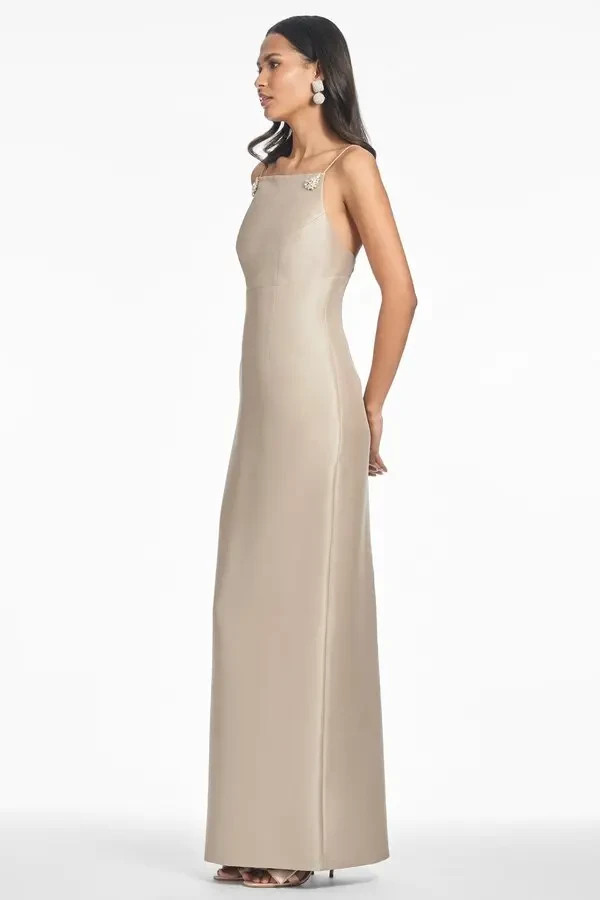 Sachin & Babi Pewter Pryce Crystal Strap Mikado Column Gown Size 4 $795