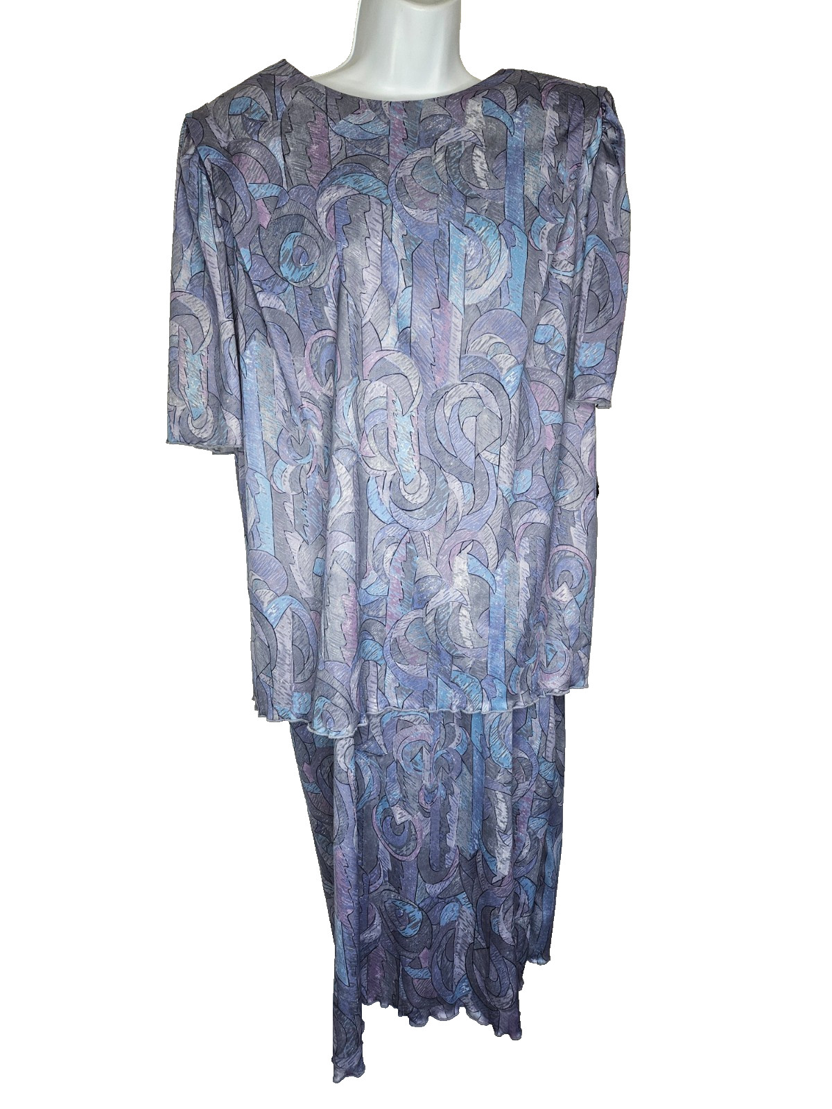 Vintage Lavender Pleated Dress 18W Sheer Overlay Pastel Retro Midi USA