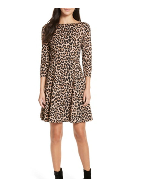 Kate Spade Sz 14 Leopard Print Camel Ponte 3/4 Sleeve Dress Pockets Fall Winter