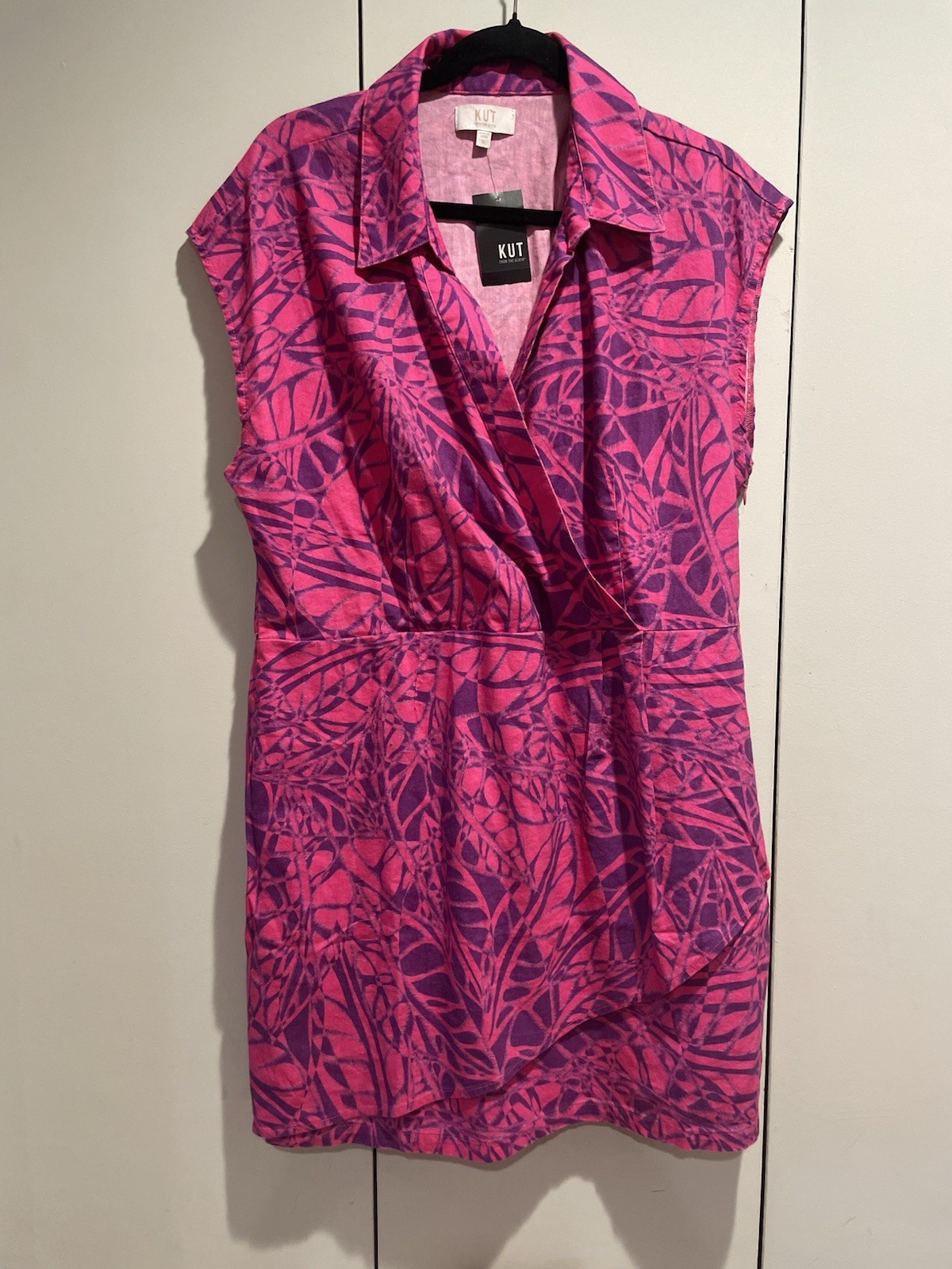 NEW Kut From The Kloth Pink/purple Floral Pattern Mini Wrap Linen Dress XL