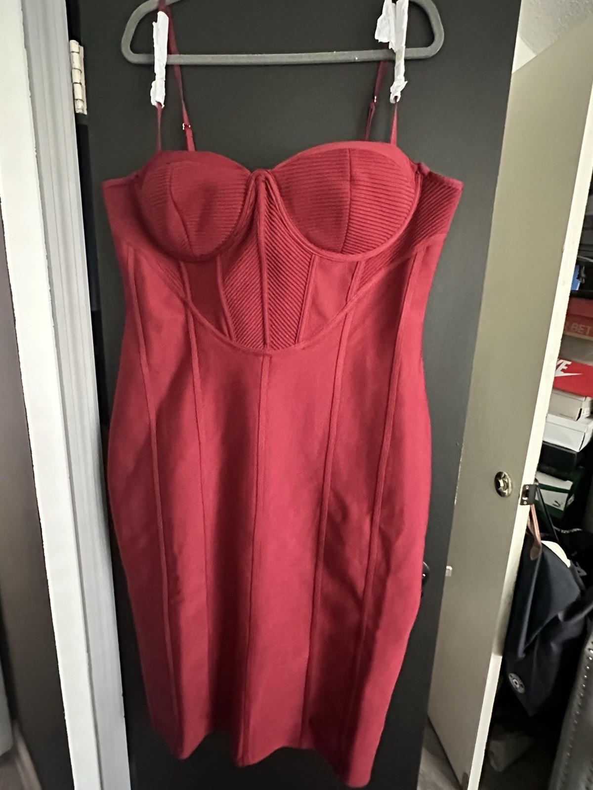 Fashion Nova Burgundy Sweetheart Bodycon Knee Length Dress Plus 3X Stretch