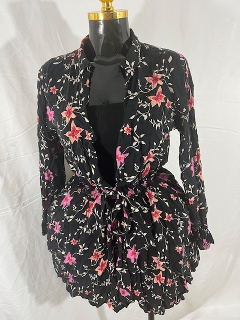 Free People Floral Wrap Dress Black Pink Long Sleeve XS