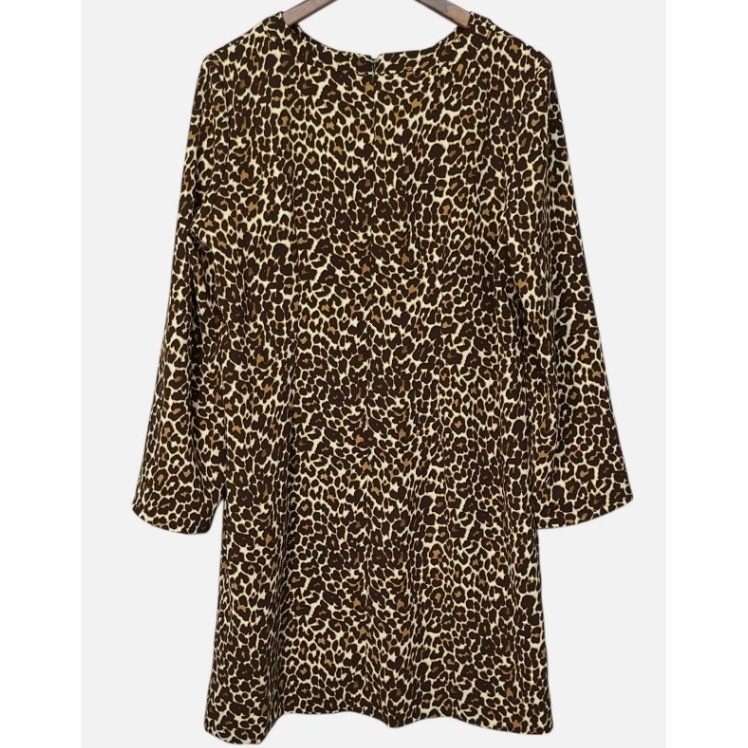 J.Crew Leopard Print Long Sleeve Shift Dress K2150 Brown Tan Womens 12