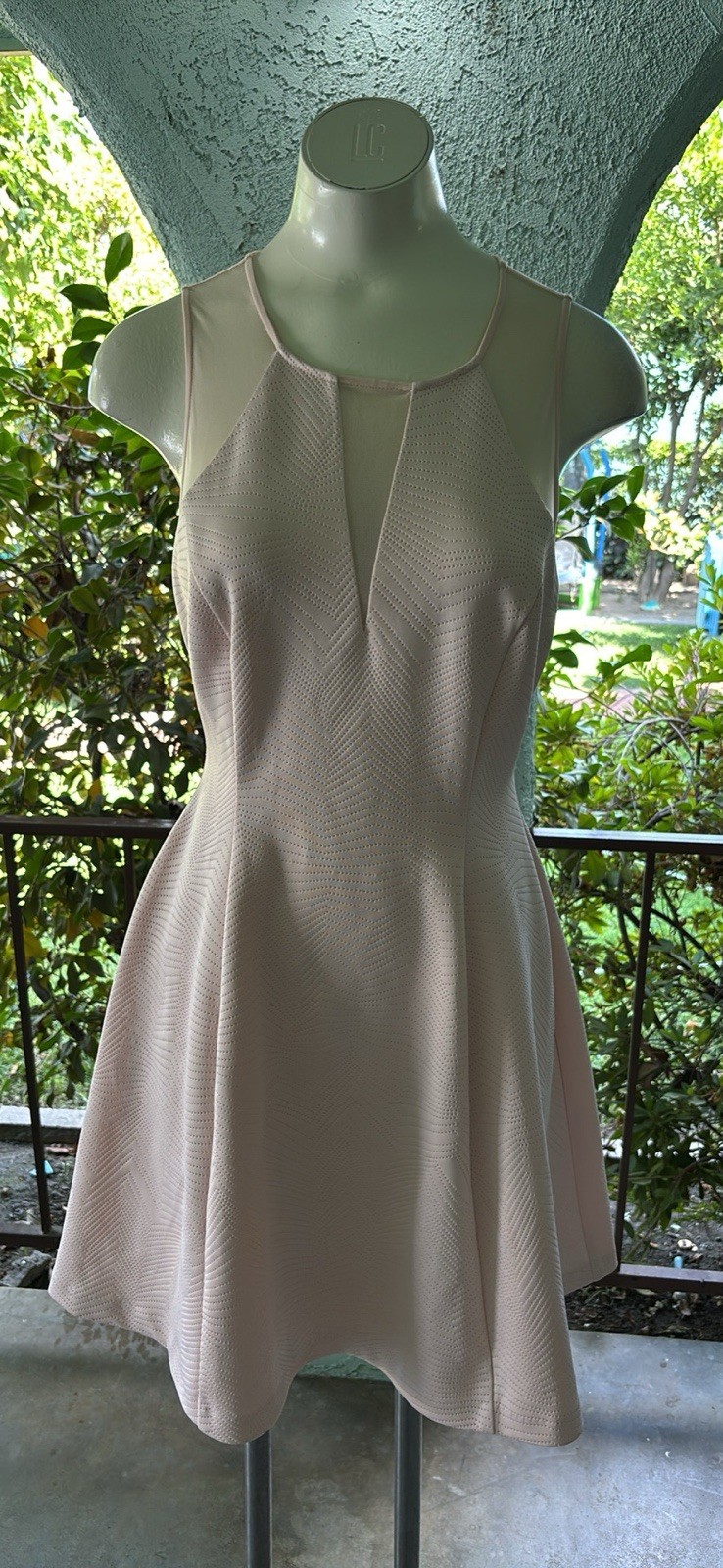 GUESS Pink Fit & Flare Mini Dress 6 Polyester Blend Sleeveless Open Back Zip
