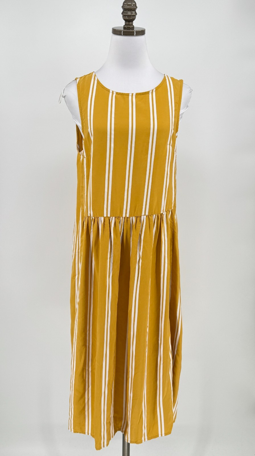 Sancia Anthropologie Mustard Yellow Striped Sleeveless Midi Shift Dress Sz M