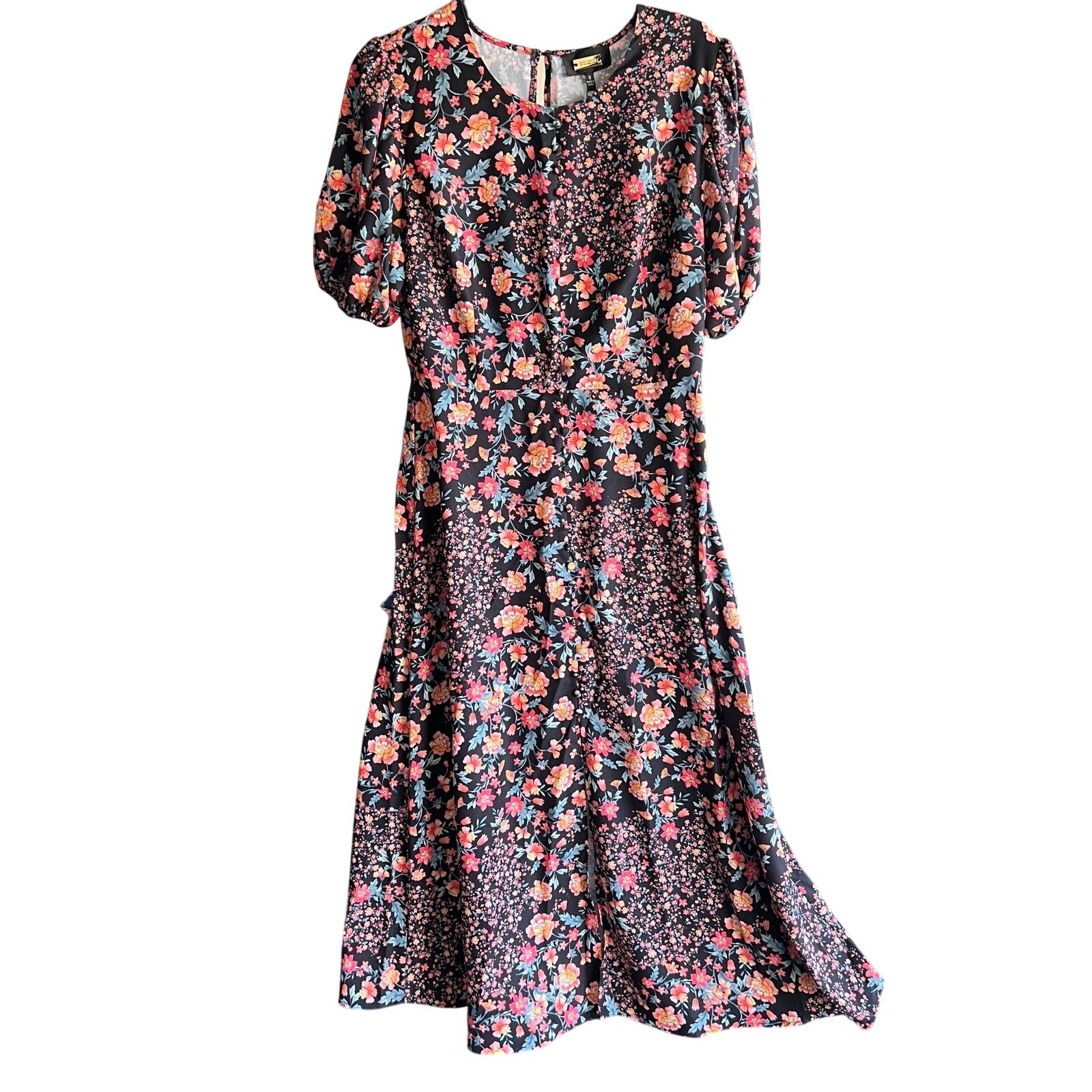 Alexia Admor Katie midi dress black, pink, and orange floral print NWT Sz 8