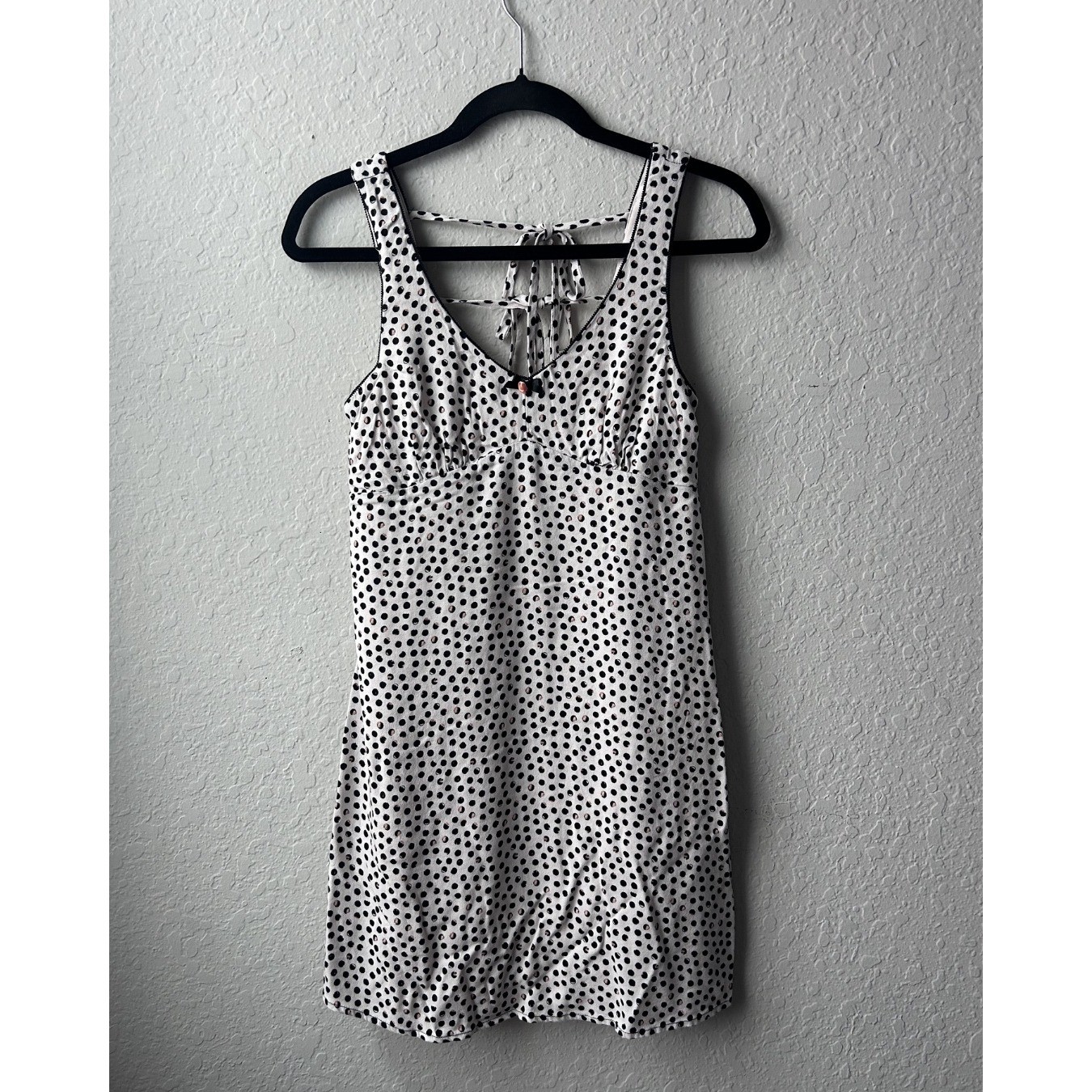 Preloved Woman’s White and Black Polka Dot Sleeveless Sleeve Dress Girly (Small)