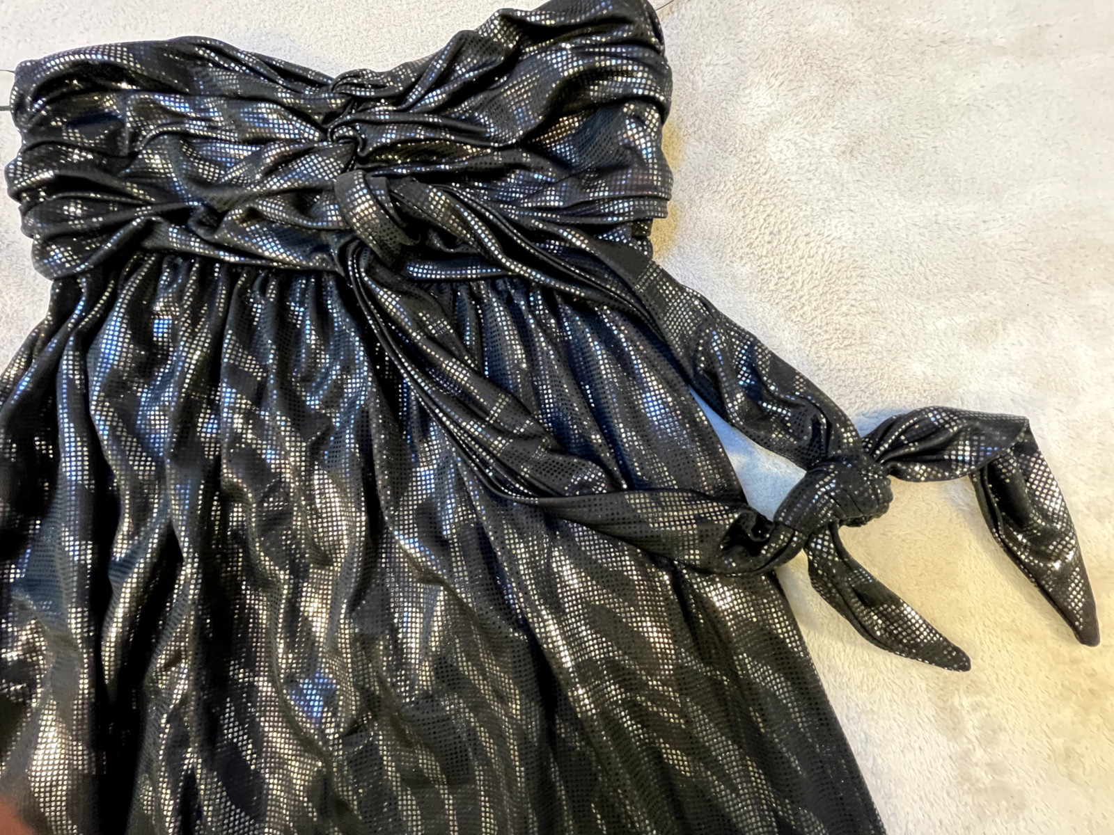 Express Black Shimmer Metallic Zebra Pattern Strapless Dress Size XS With Ties