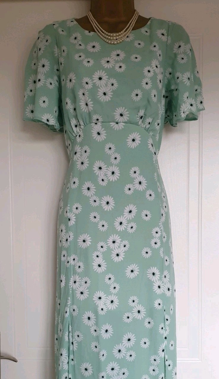Vintage 1930s Downton Abbey Style Green Cape Midi Wedding Dress Size 12