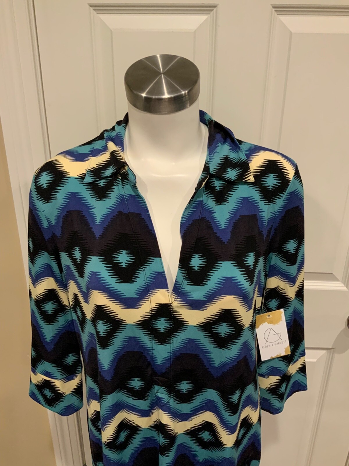 Rachel Roy Multi Blue Patterned “Desert Bloom Lapis Comb” Dress, Size XL, NWT!