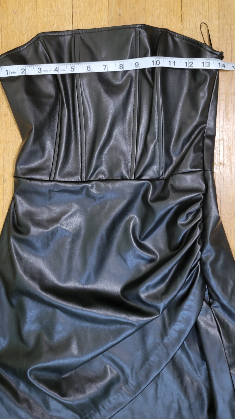 ZARA Black Strapless Faux Leather Ruched Mini Bodycon Dress Women’s M