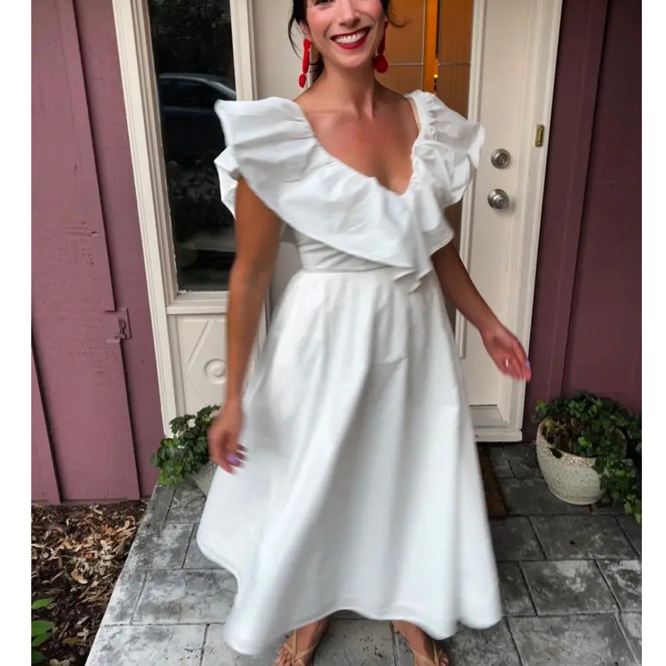 Adam Lippes White Midi Dress SIZE 4 Cottage Cotton Sundress Party Designer $430