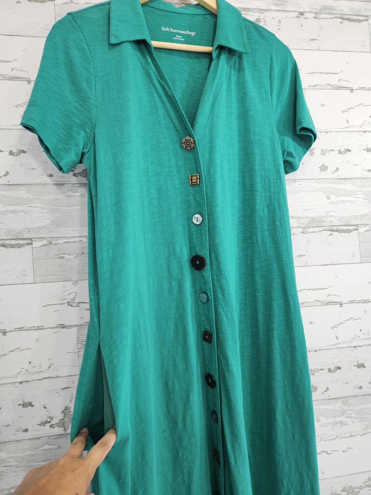 Soft Surroundings Danielle Button Knit Cotton Dress Asymmetrical Hem Women S
