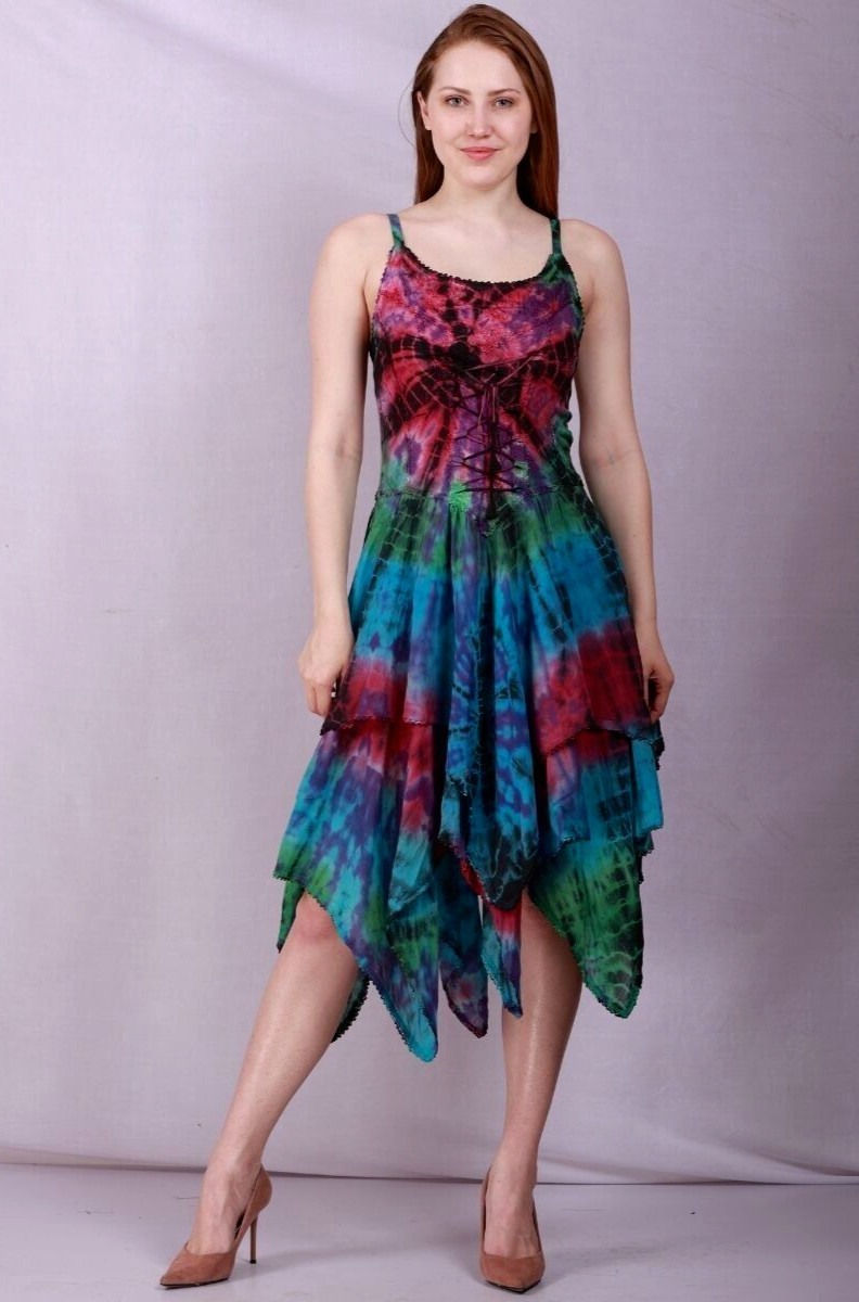 Women’s Casual Tie Dye Spaghetti Strap Pixie Fit & Flare Dress Wholesale Lot Mix