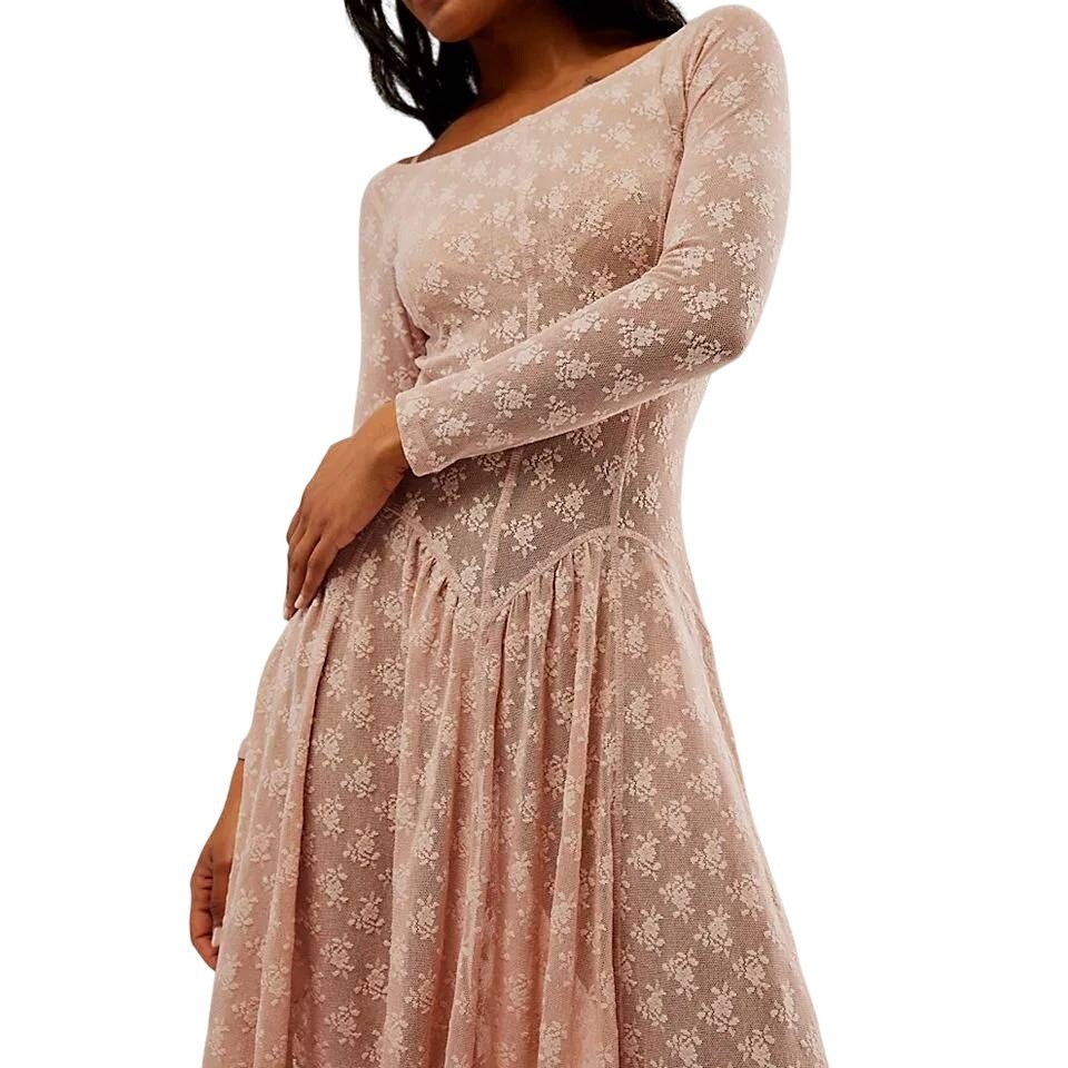 Intimately Free People Dial For Drama Slip Dress XS Pink Floral Lace Fairycore