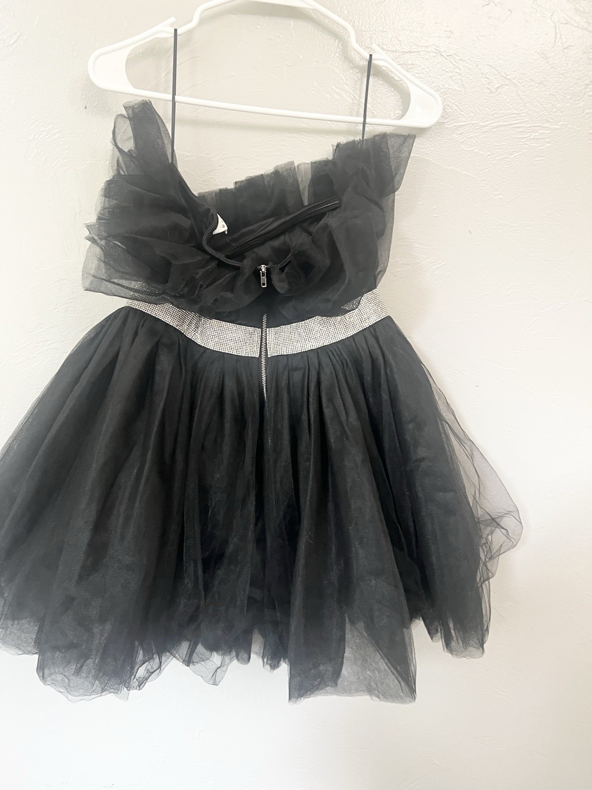 MABLE Karina Tulle Rhinestone Belt Mini Cocktail Party Dress Black Medium