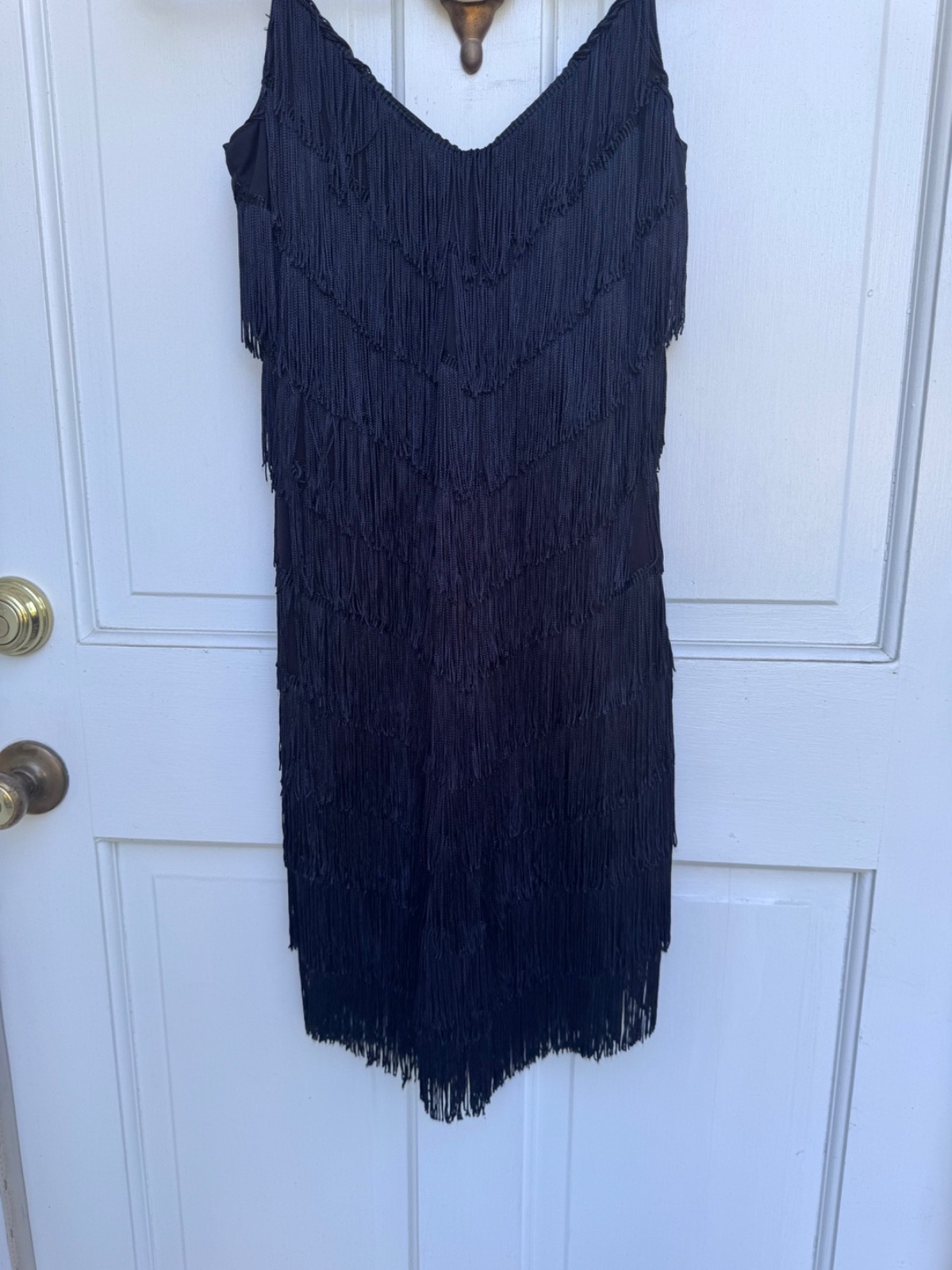 Black Tiered Fringe Flapper Dress Sleeveless 1920s Gatsby Costume