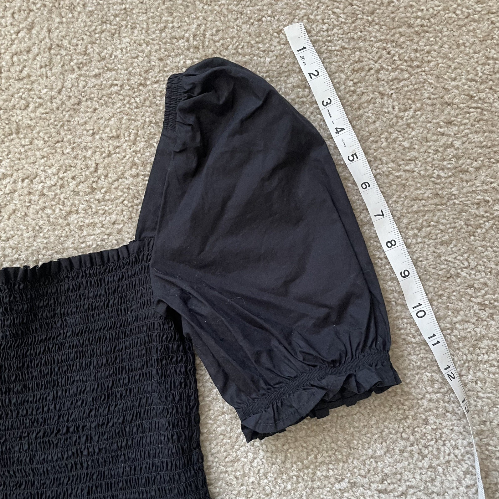 French Connection Black Smocked Puff Sleeve Mini Dress Size 4 Cottagecore LBD